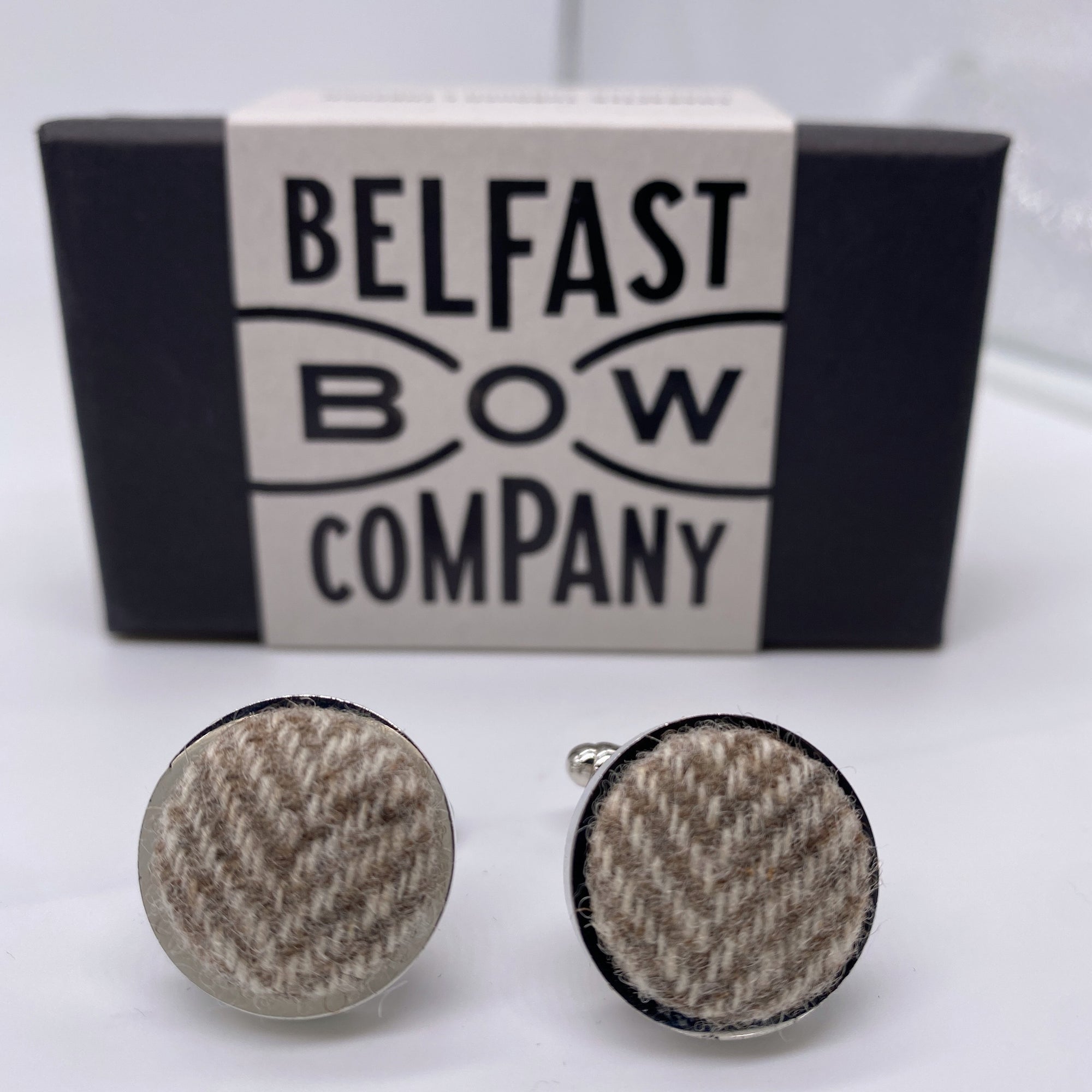 Tweed Cufflinks in Oatmeal Herringbone
