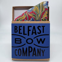 Liberty pocket square in red and blue tulip print by the belfast bow company