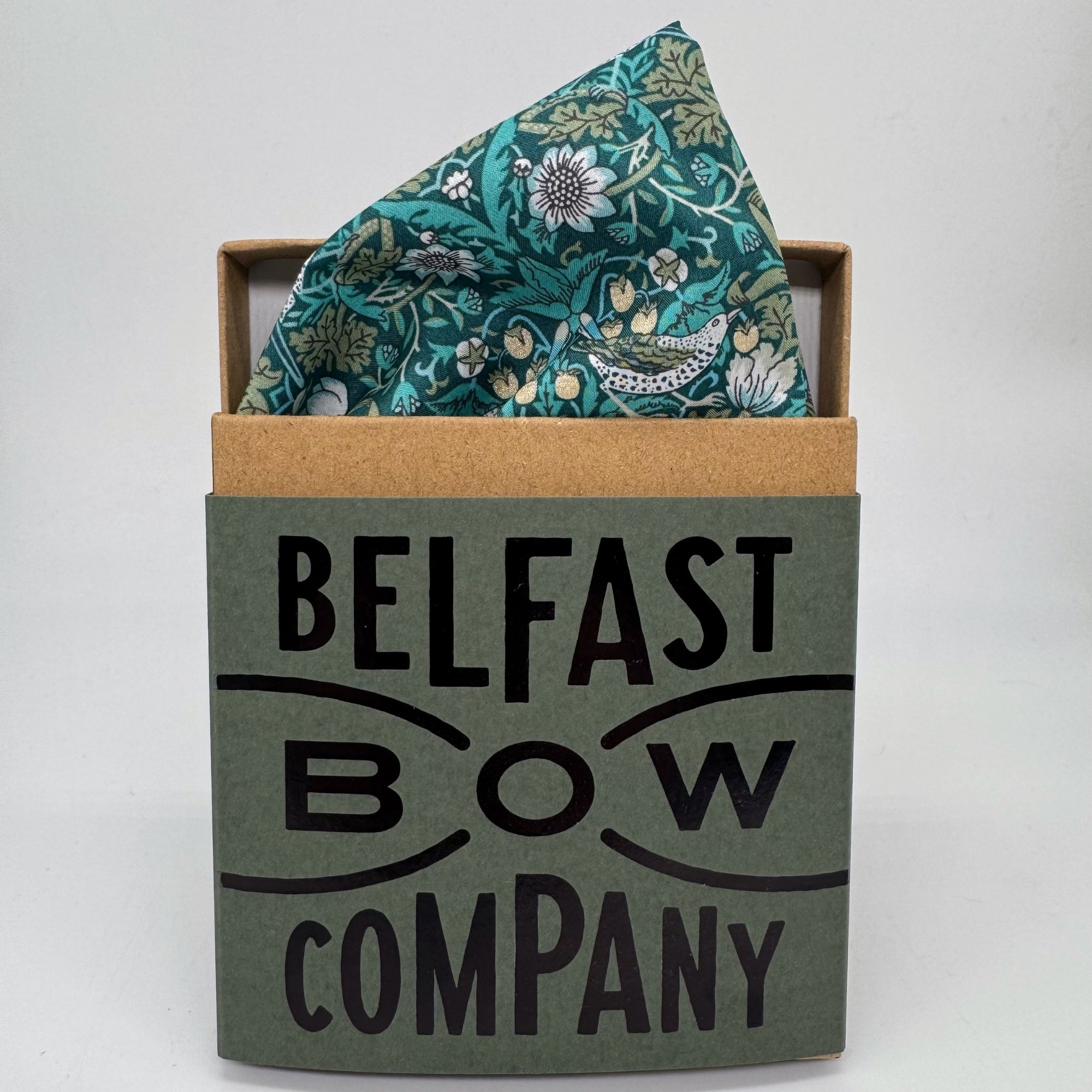 Liberty of London Pocket Square in Teal Green Bird Motif