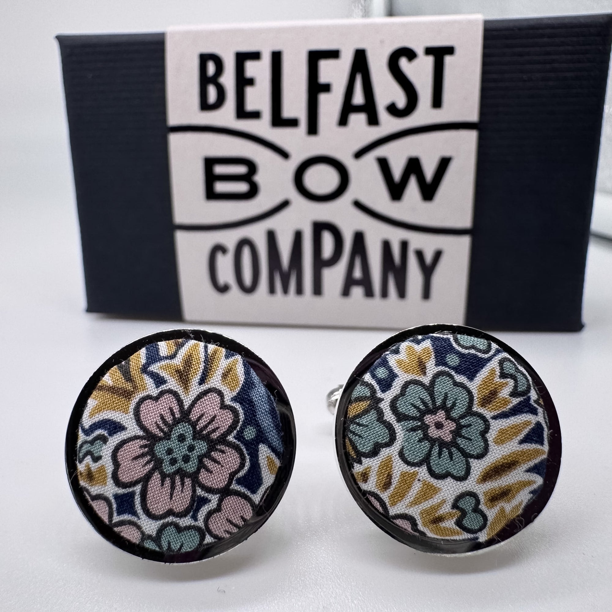 Liberty of London Cufflinks in Yellow & Blue Floral Motif