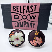 Silk cufflinks in brown burgundy floral by the belfast bow company