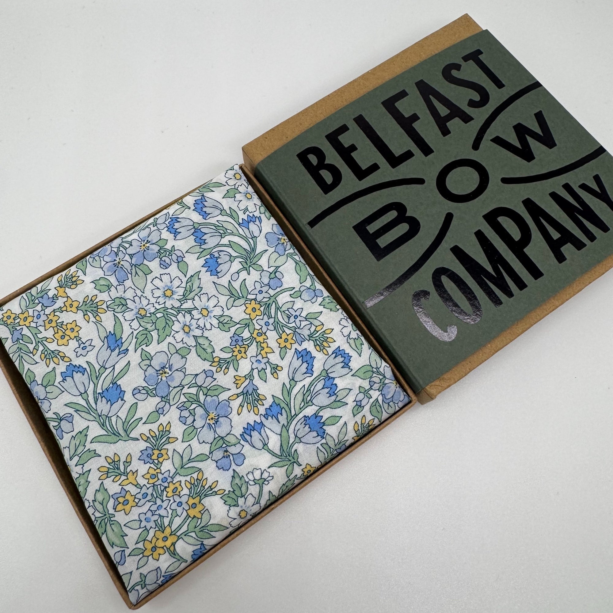 pale blue floral pocket square by the belfast bow company