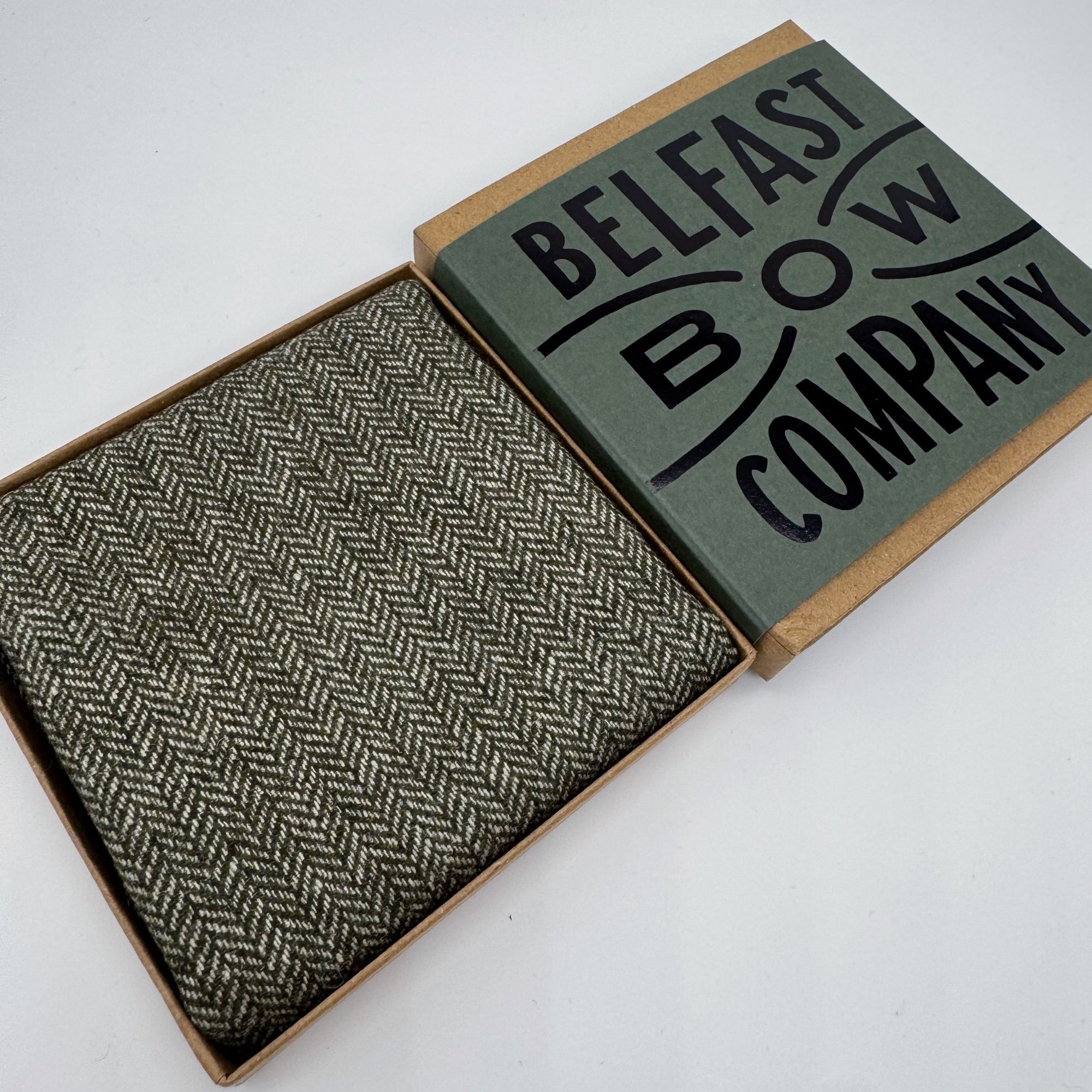 Tweed Pocket Square in Olive Green Herringbone