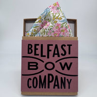 Floral pocket square in pink and blue by the belfast bow company