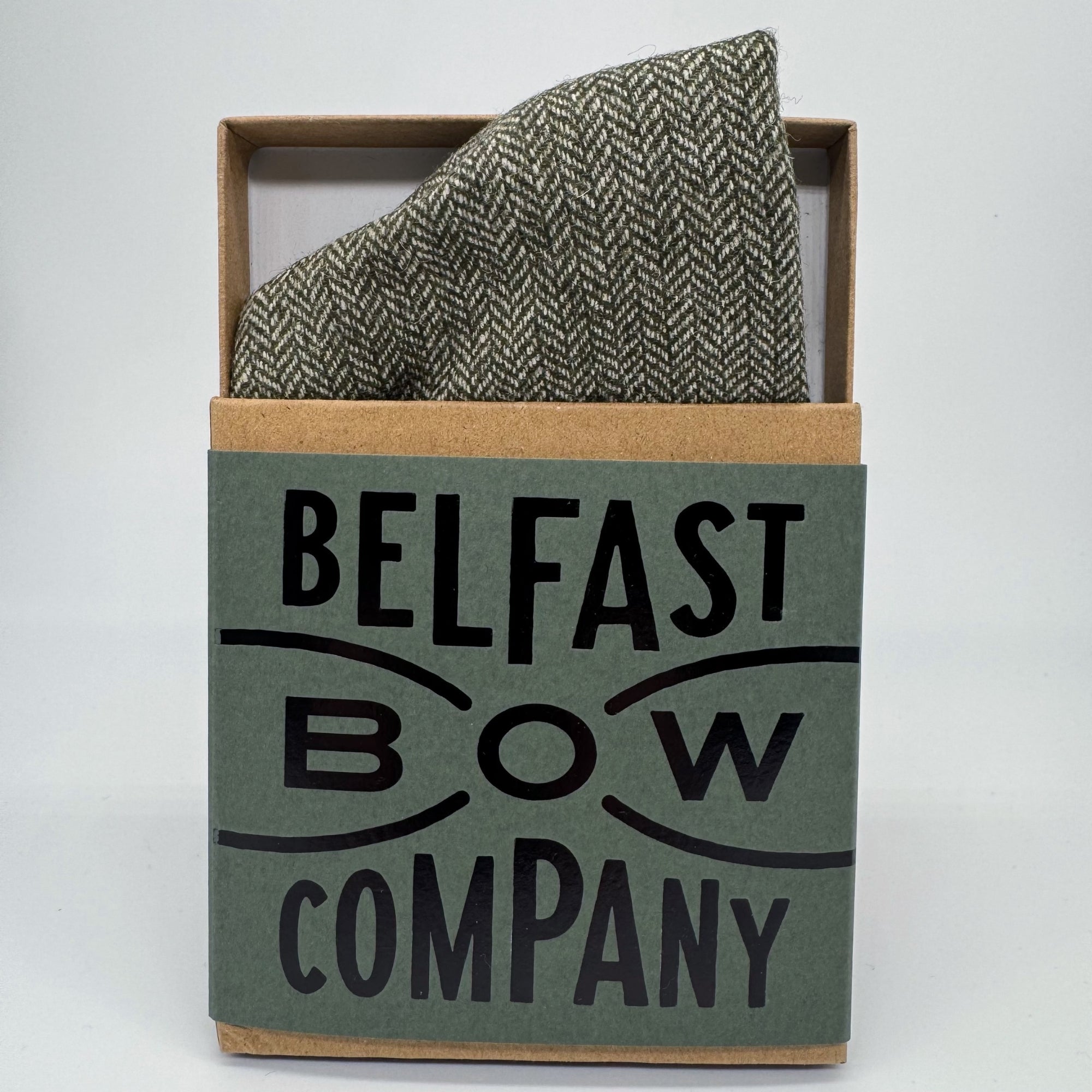 Tweed Pocket Square in Olive Green Herringbone