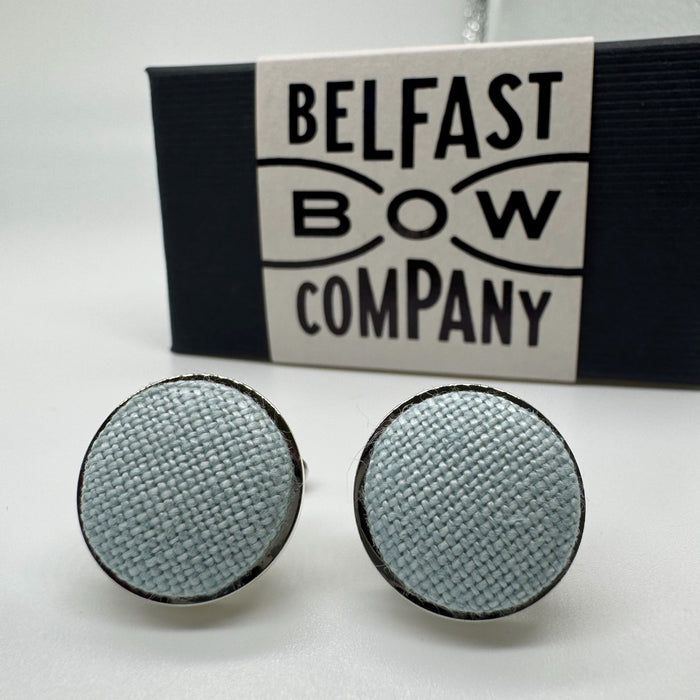 Duck Egg Blue linen cufflinks by the belfast bow company