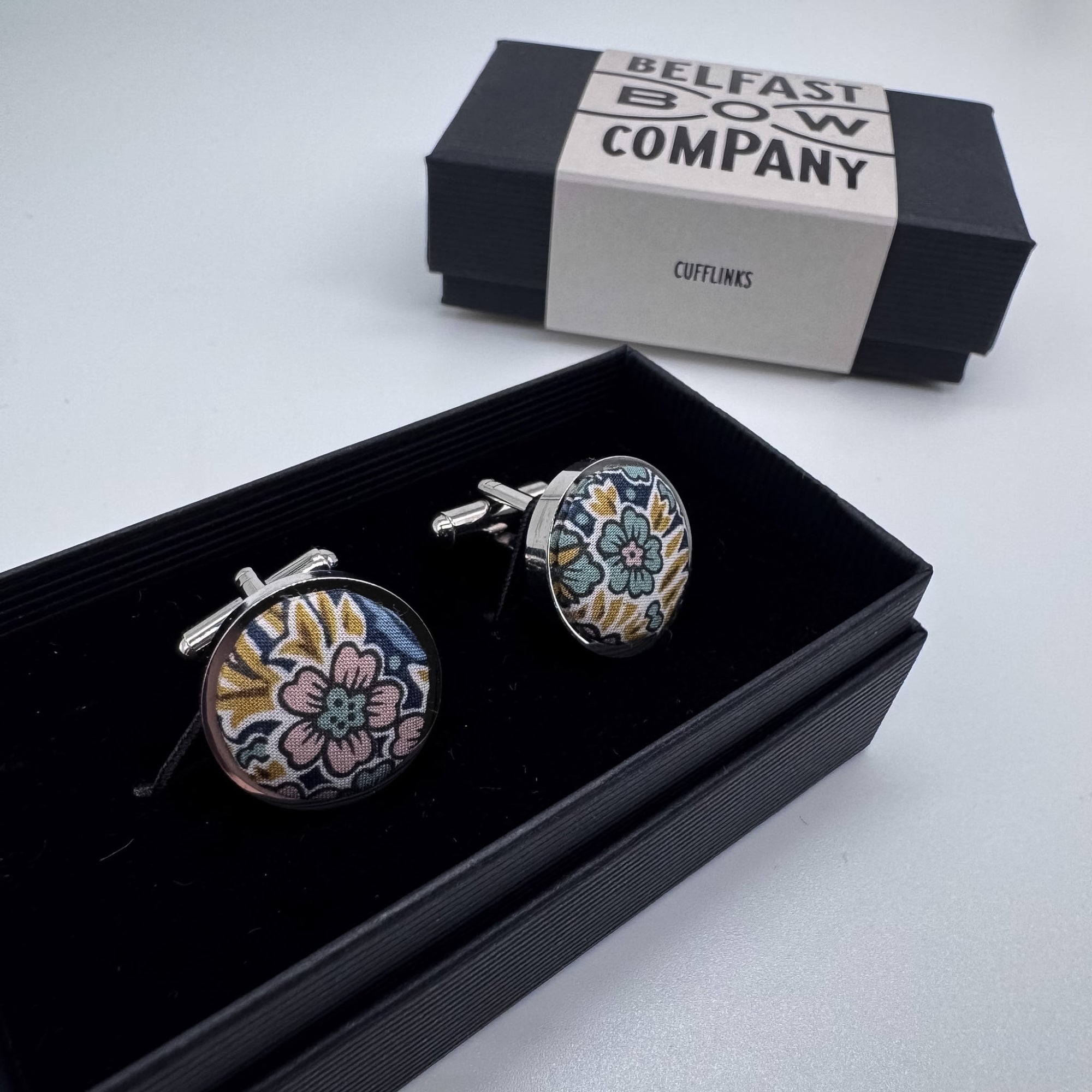 Liberty of London Cufflinks in Yellow & Blue Floral Motif