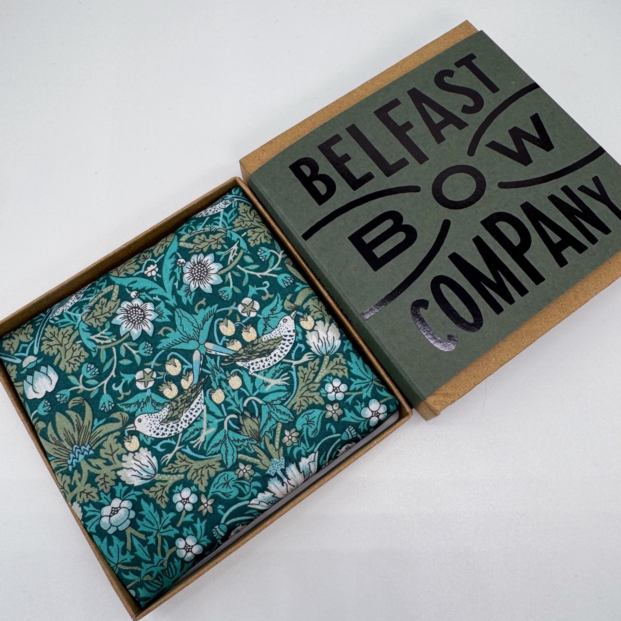 Liberty of London Pocket Square in Teal Green Bird Motif