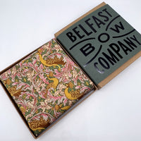 Liberty pocket sqaure in mustard yellow and green peacock print by the belfast bow company