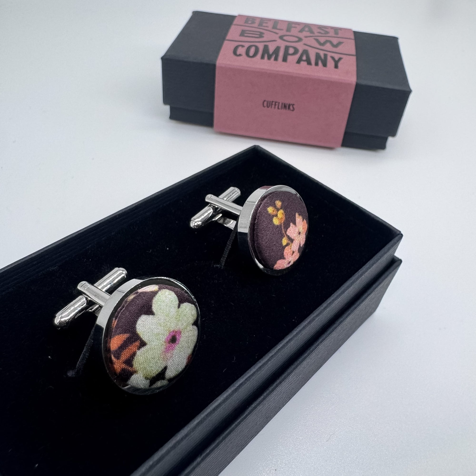 Liberty of London Silk Cufflinks in Burgundy Brown Floral