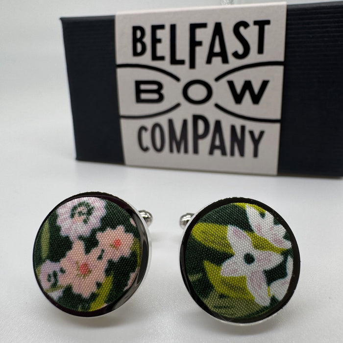 Green floral cufflinks by the belfast bow company