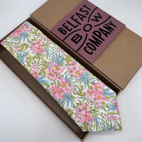 Pink and blue floral liberty tie by the belfast bow company