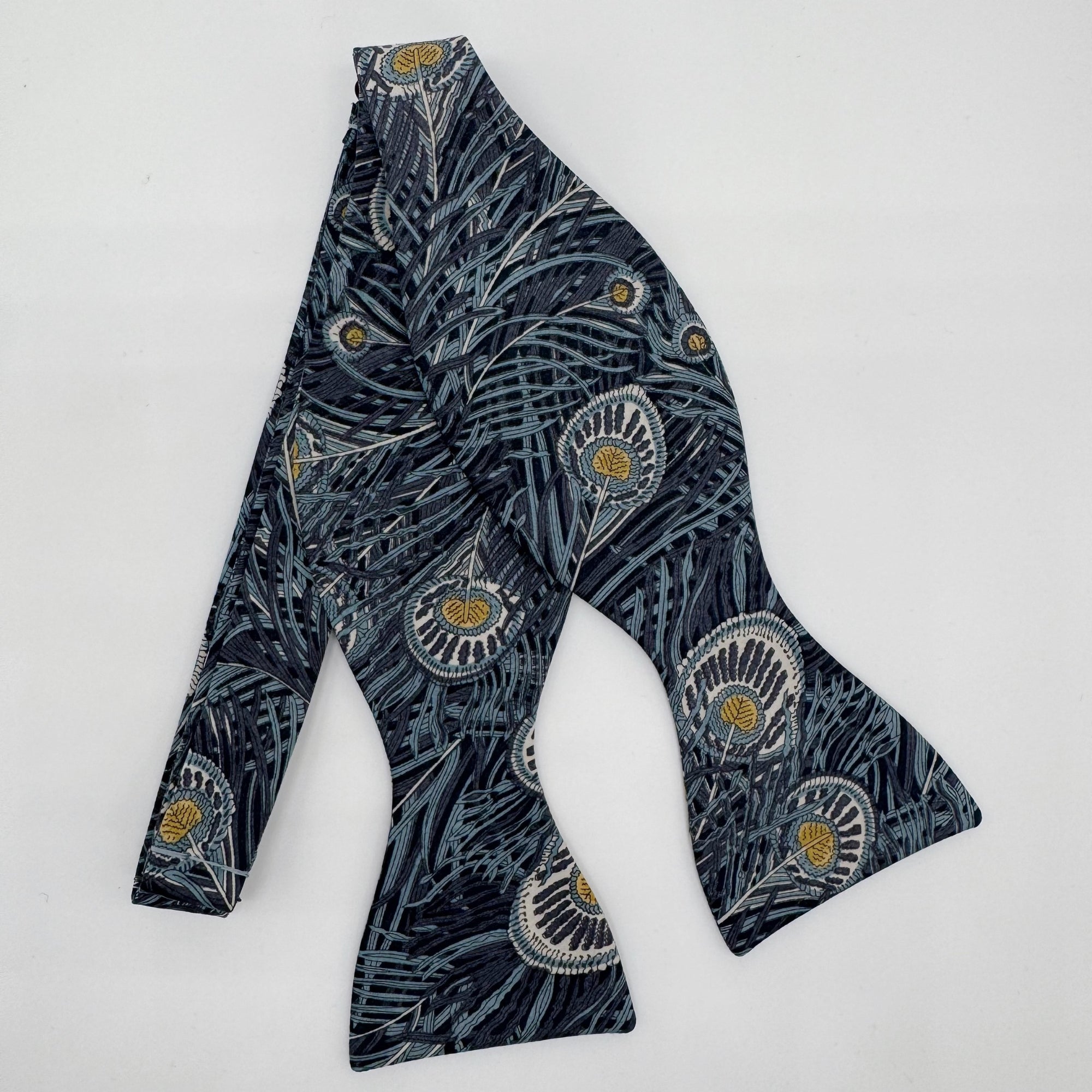Self-Tie Liberty of London Bow Tie in Navy Peacock Feathers