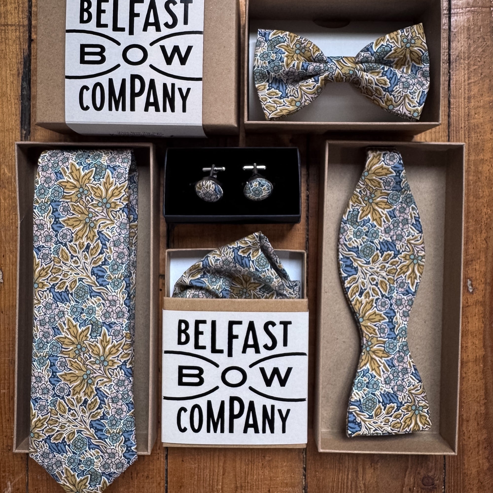 Liberty of London Cufflinks in Yellow & Blue Floral Motif