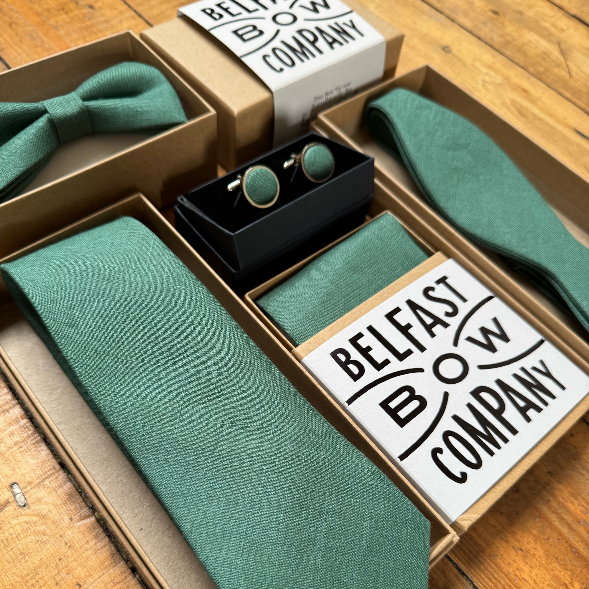 Forest Green Cufflinks in Irish Linen