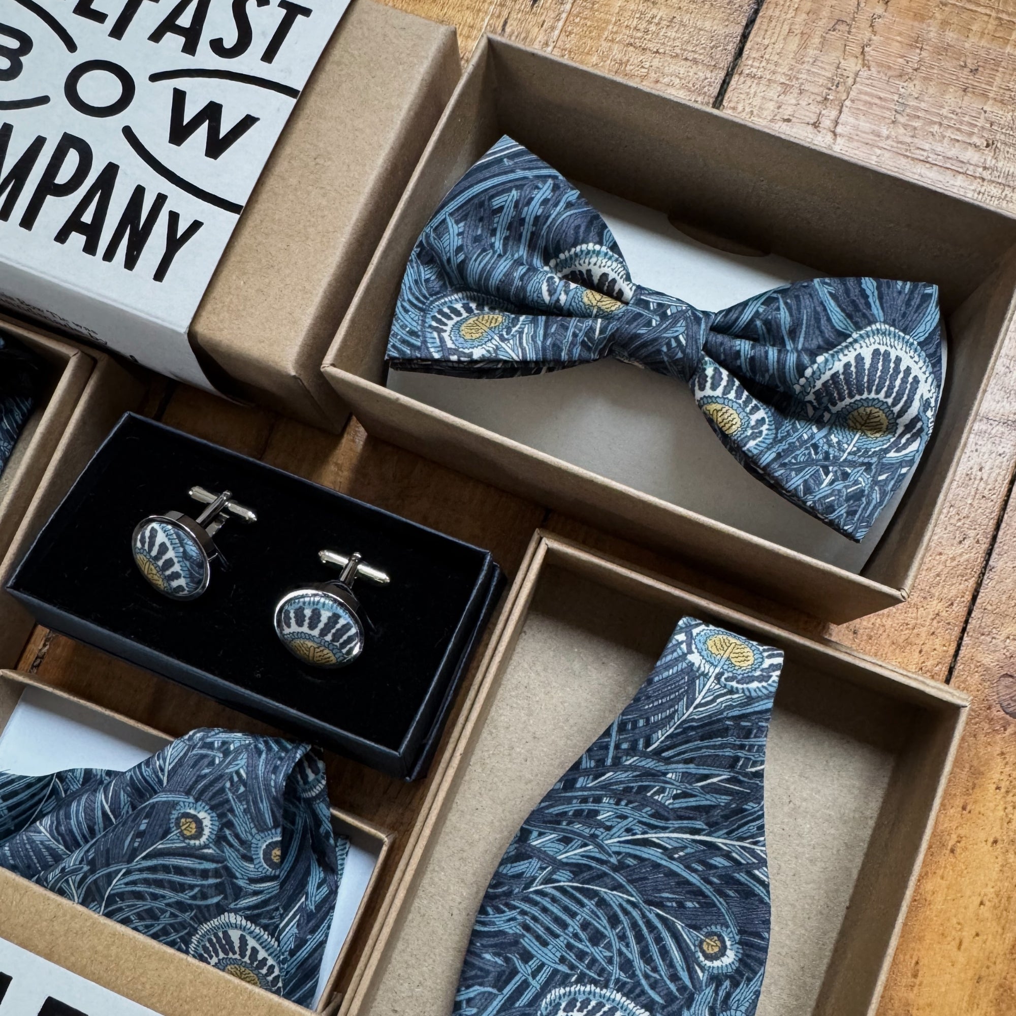Liberty of London Bow Tie in Navy Peacock Feathers