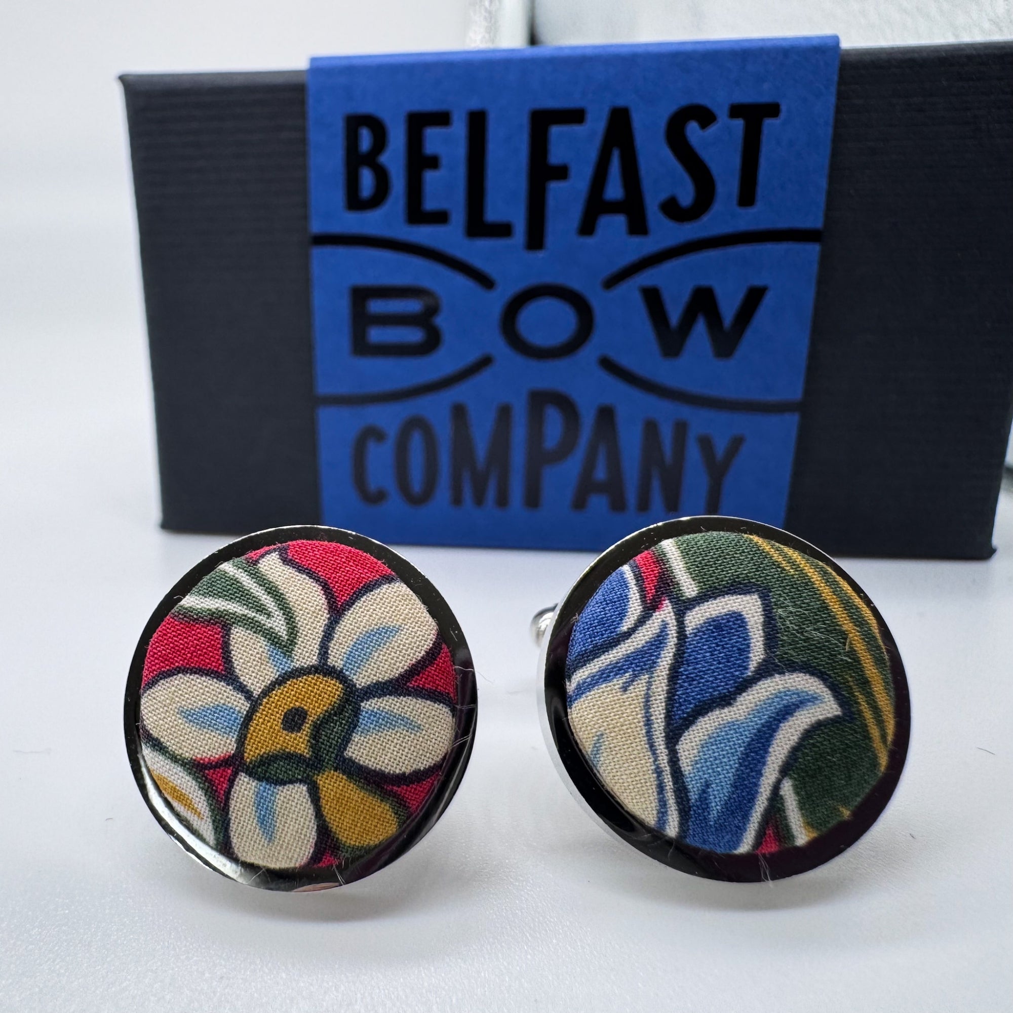 Liberty of London Cufflinks in Red & Blue Floral Motif