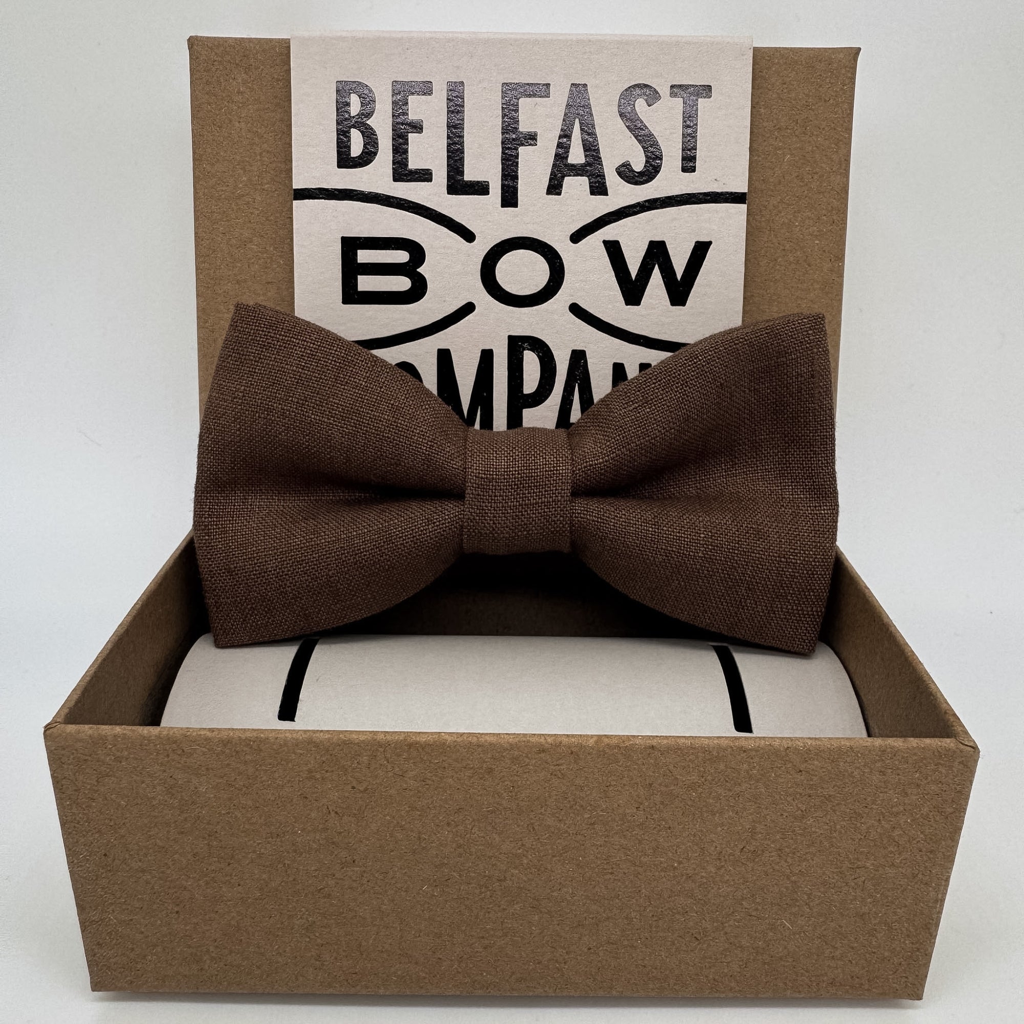 linen bow tie in brown by the belfast bow company