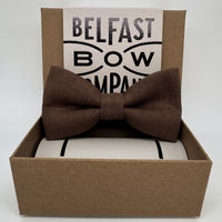 linen bow tie in brown by the belfast bow company