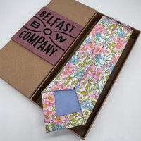 Liberty tie in pink and blue floral by the beflast bow company