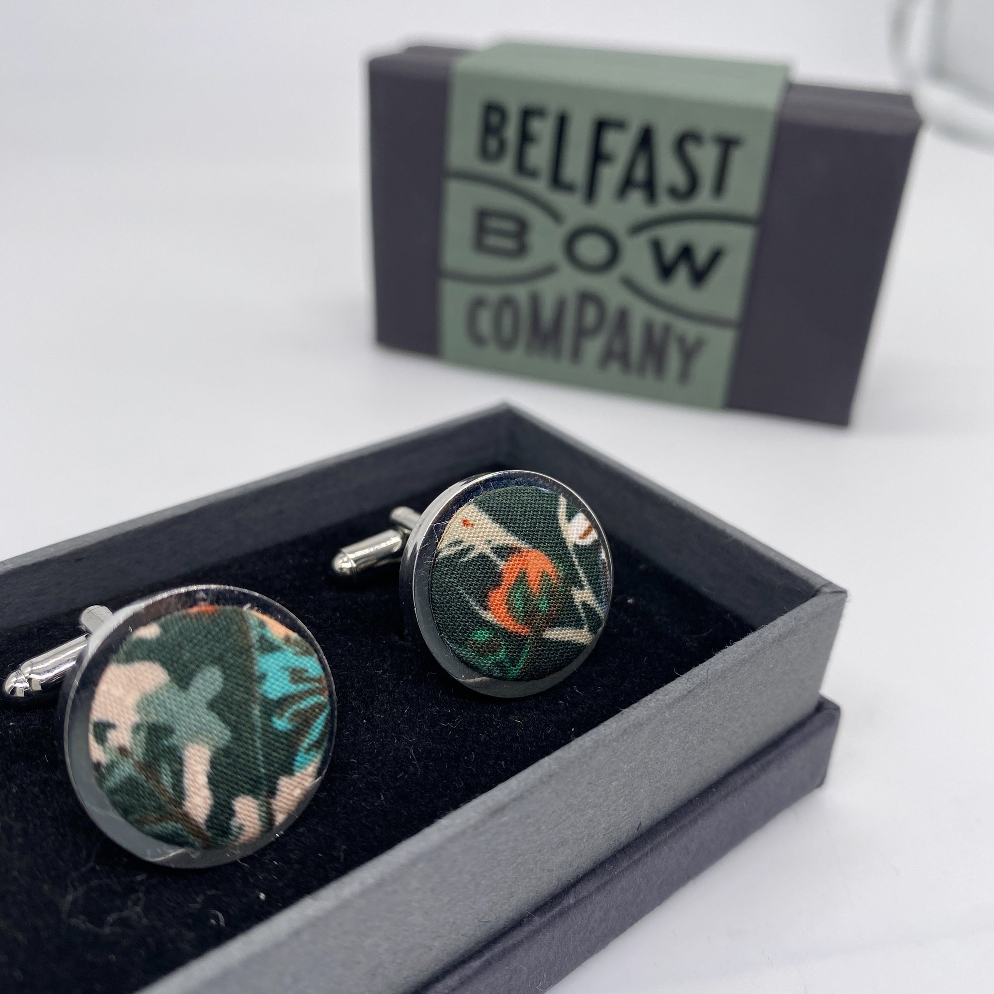 Cufflinks in Green Floral by the Belfast Bow Company