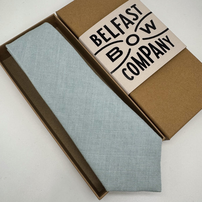 Duck Egg Blue Tie in Irish Linen by the belfast bow company