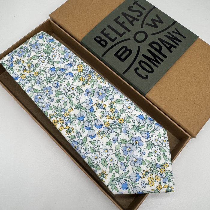 Blue and green floral liberty tie by the belfast bow company