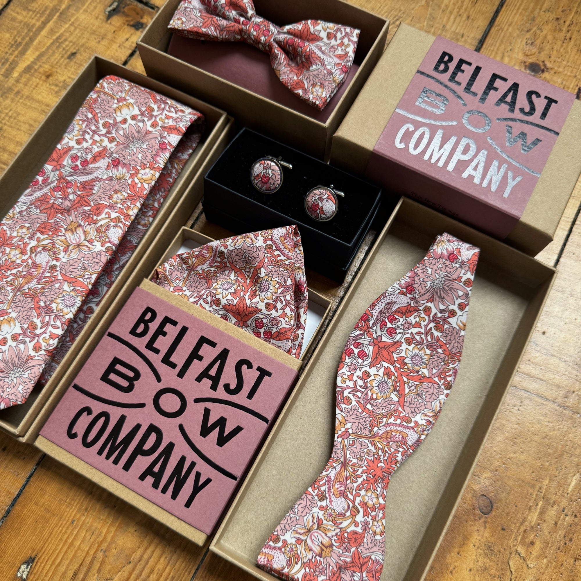 Liberty of London Bow Tie in Sienna Red Bird Motif