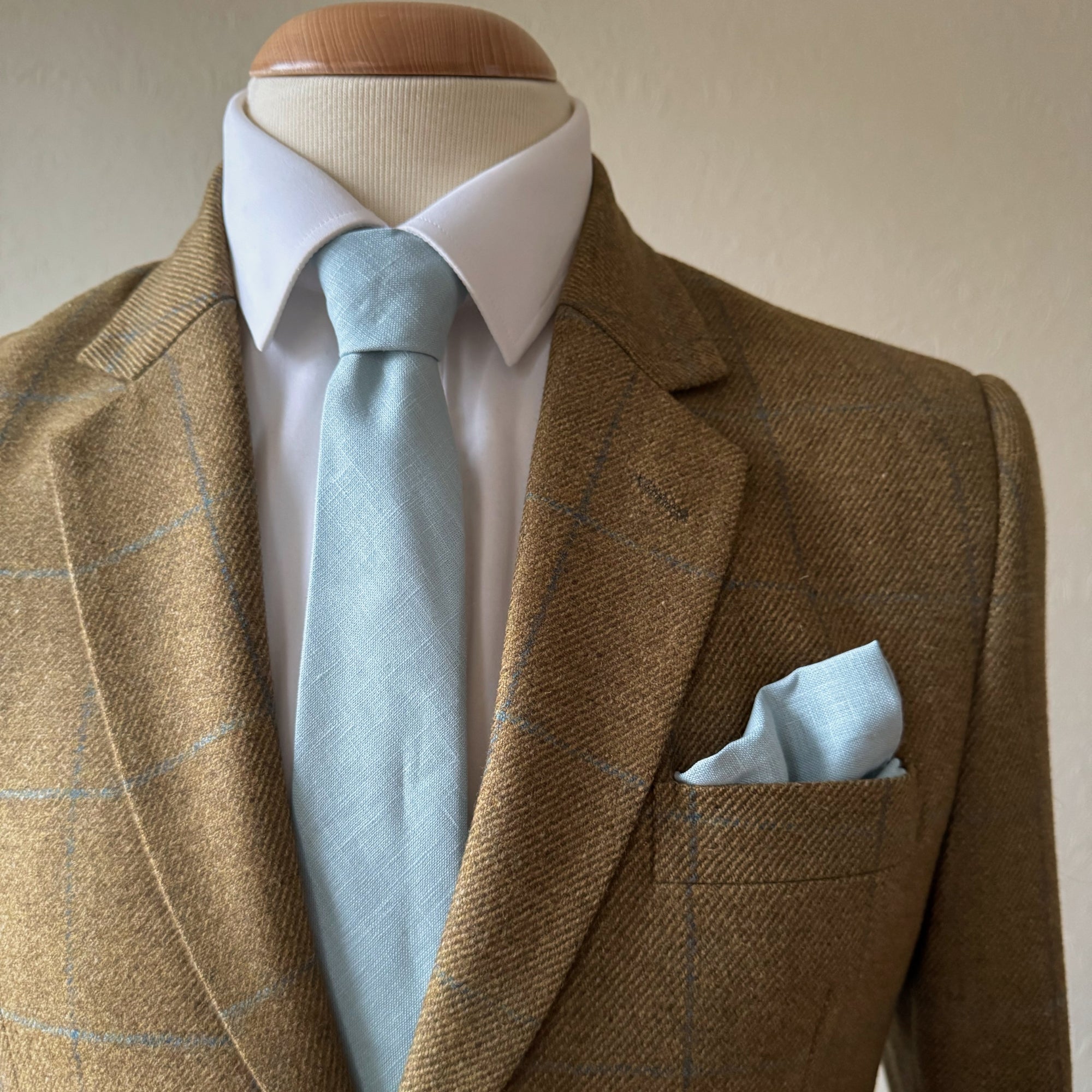 Duck Egg Blue Tie in Irish Linen handmade by the Belfast Bow Company