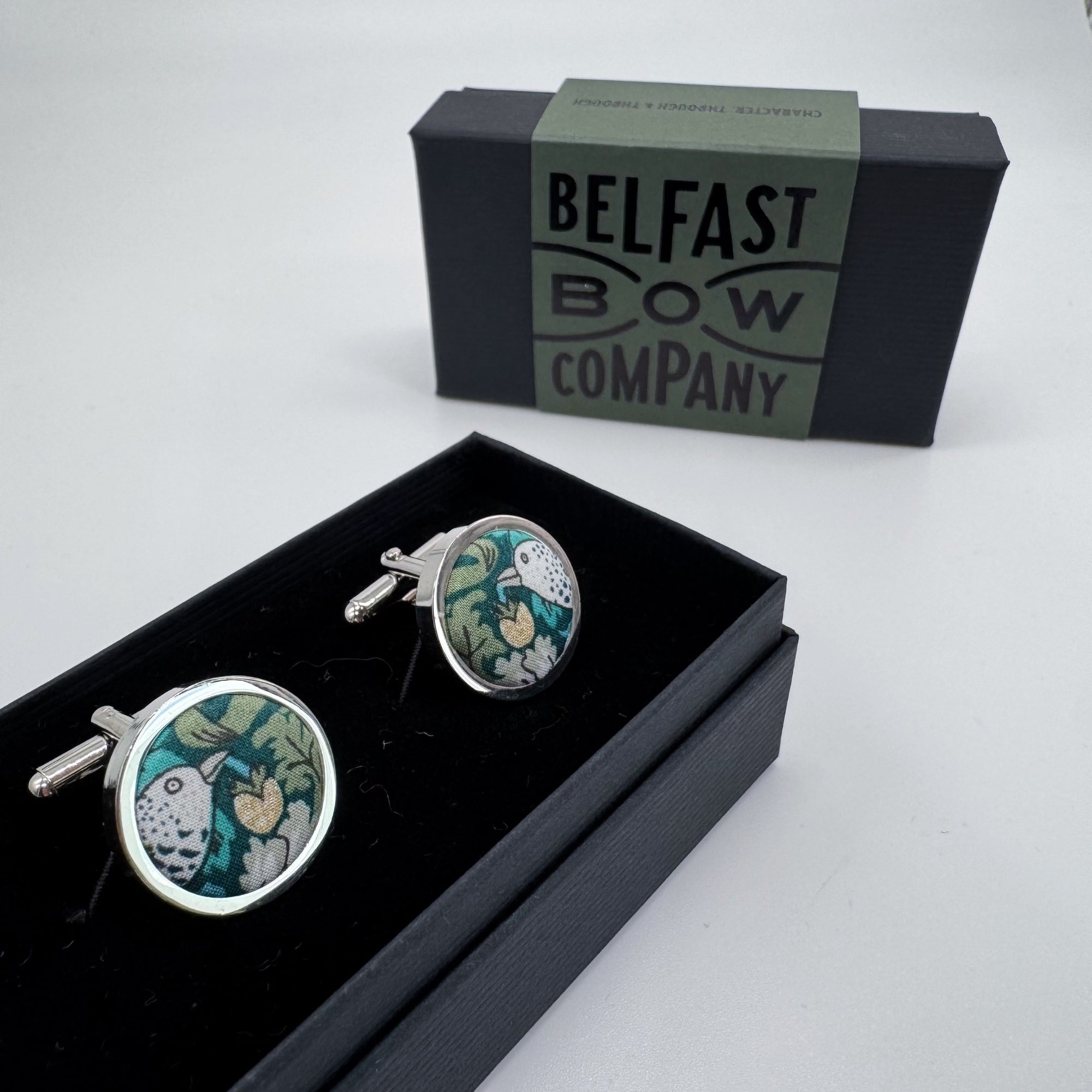 Liberty of London Cufflinks in Teal Green Bird Motif