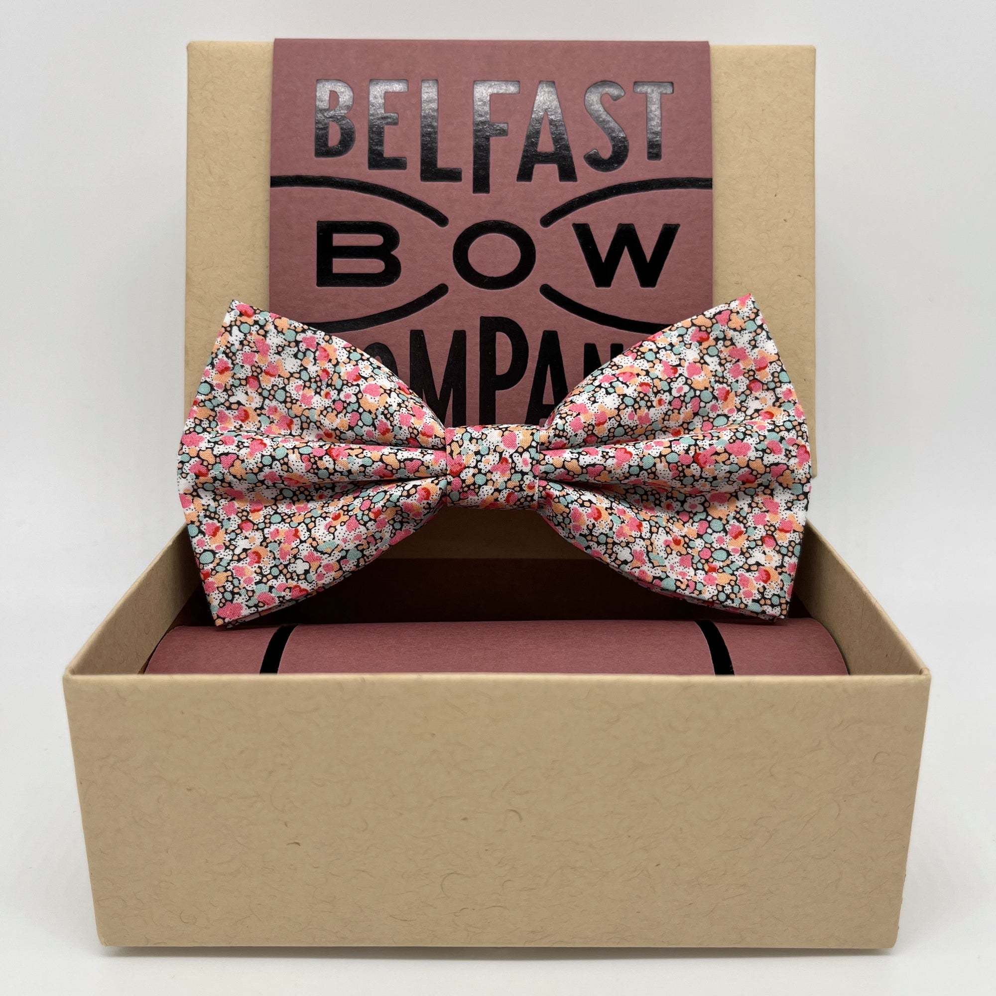 Pink and peach ditsy bow tie by the belfast bow company