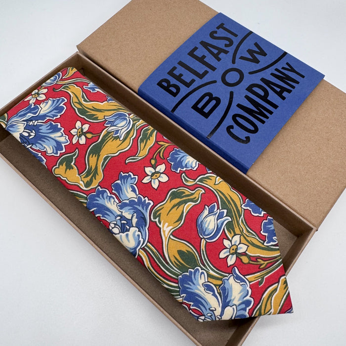 Liberty floral tie in red and blue by the belfast bow company
