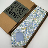 Pale blue and sage green floral liberty tie by the belfast bow company