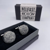 grey cufflinks in harris tweed by the belfast bow company