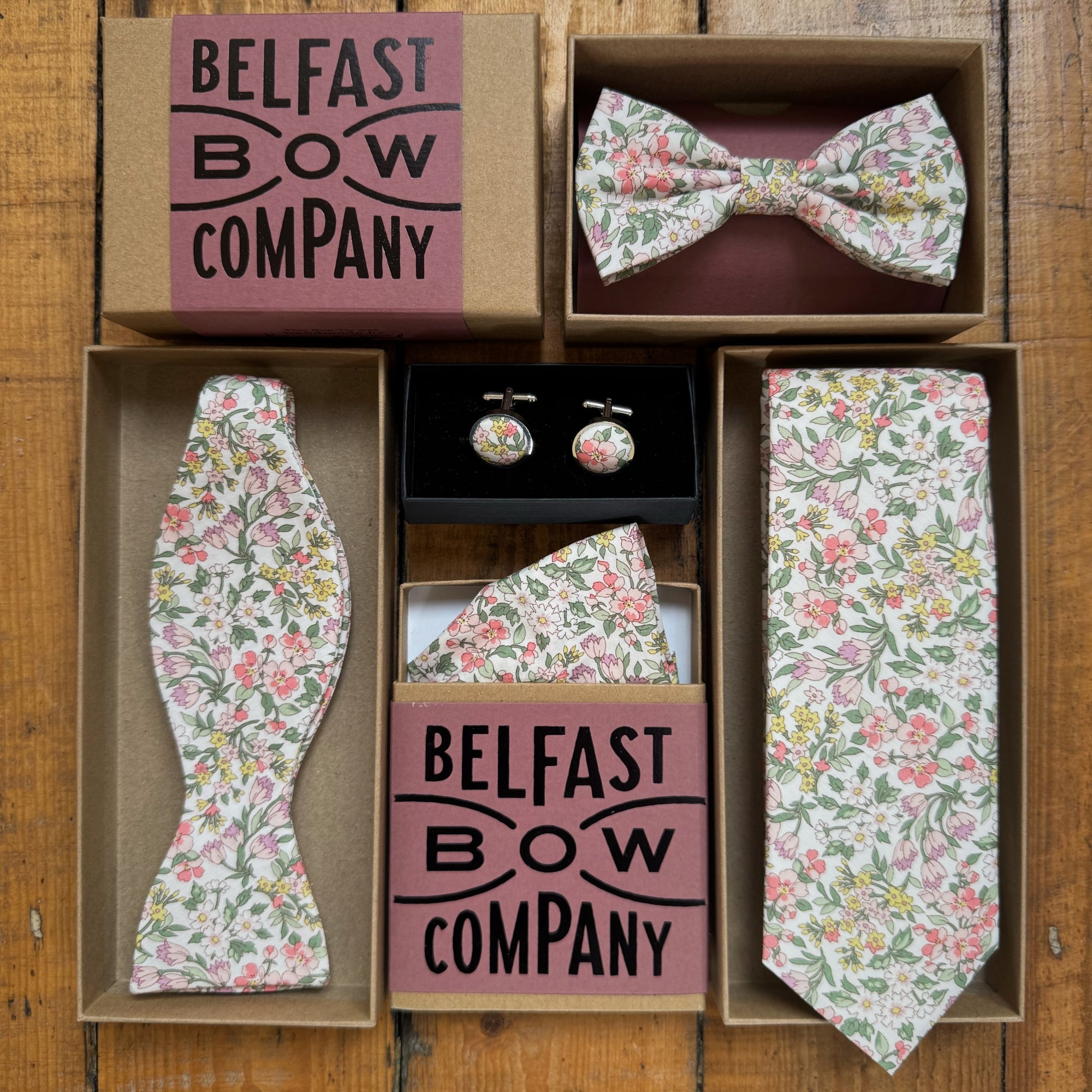 Liberty of London Cufflinks in Dusty Pink & Sage Floral