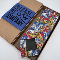 Red and blue floral liberty tie by the belfast bow company