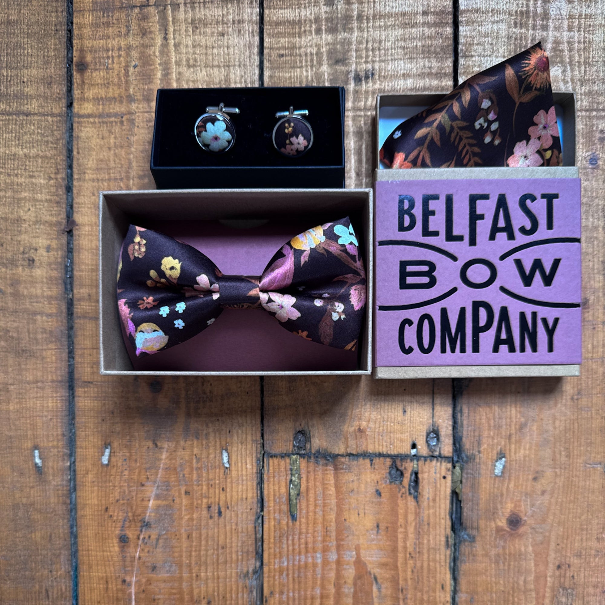 Liberty of London Silk Bow Tie in Burgundy Brown Floral
