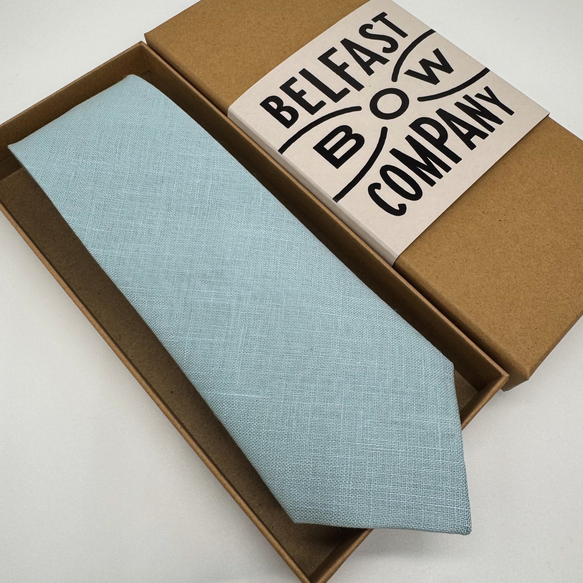 Duck Egg Blue Tie in Irish Linen handmade by the Belfast Bow Company