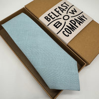Duck Egg Blue Tie in Irish Linen handmade by the Belfast Bow Company