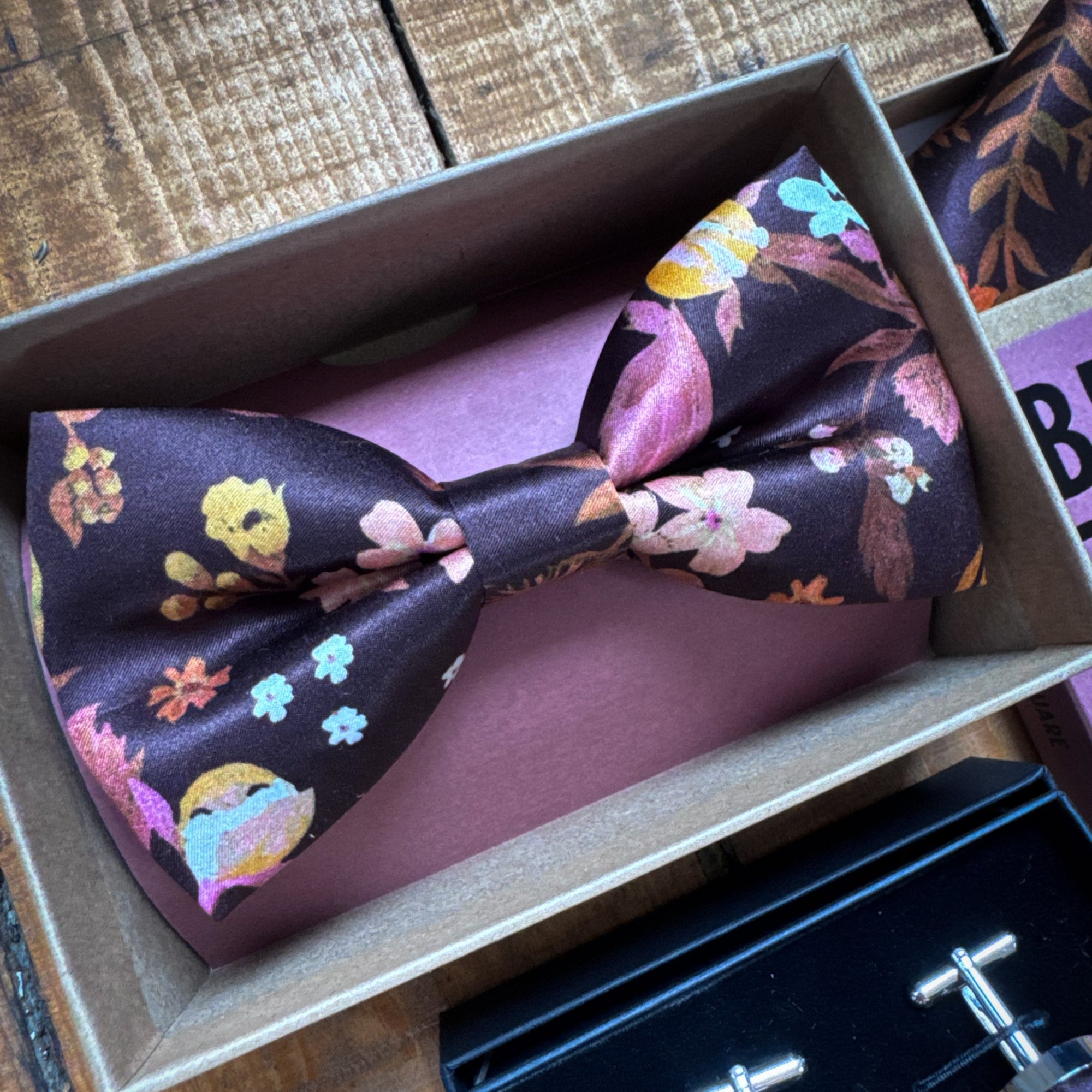 Liberty of London Silk Bow Tie in Burgundy Brown Floral