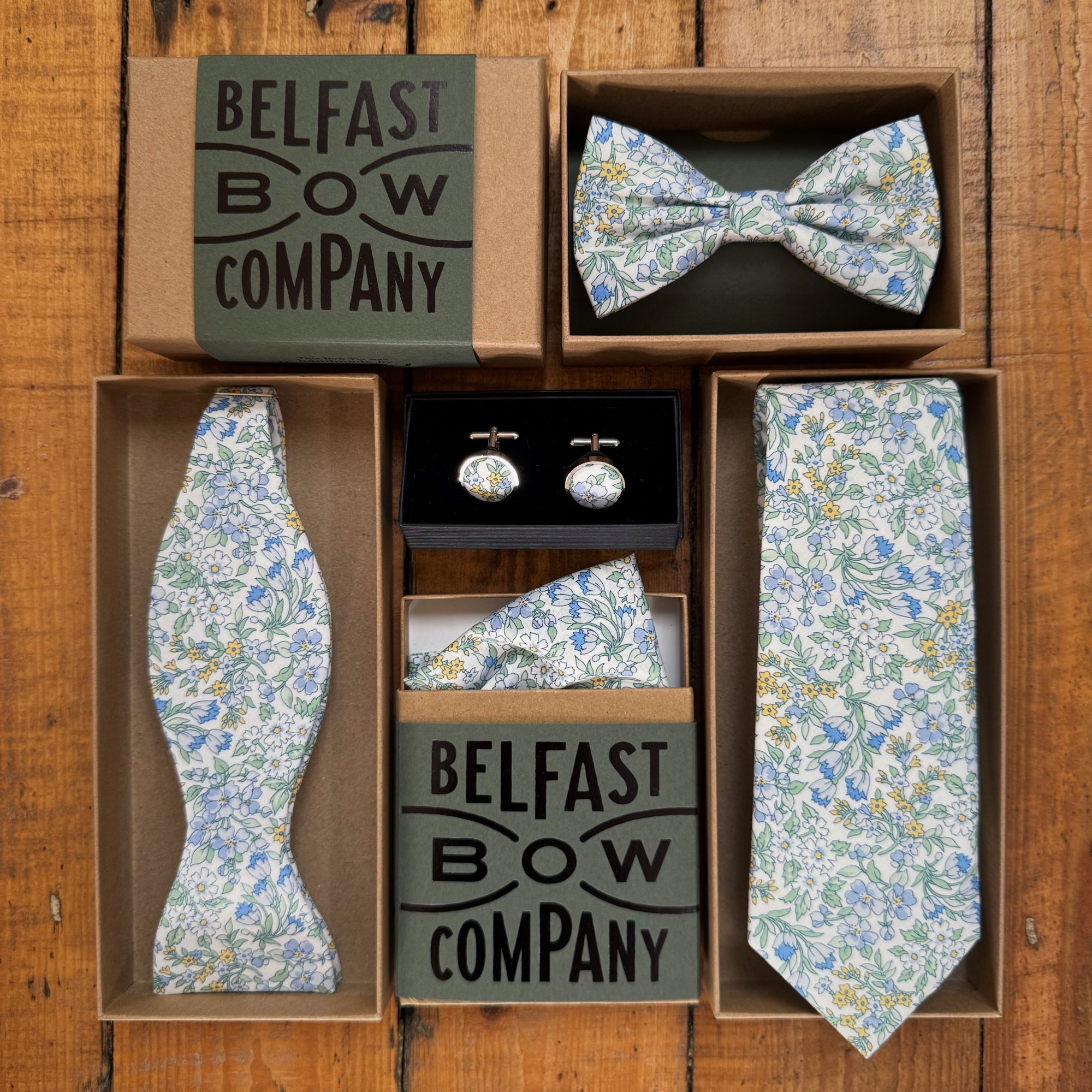 Liberty of London Cufflinks in Pale Blue & Sage Floral
