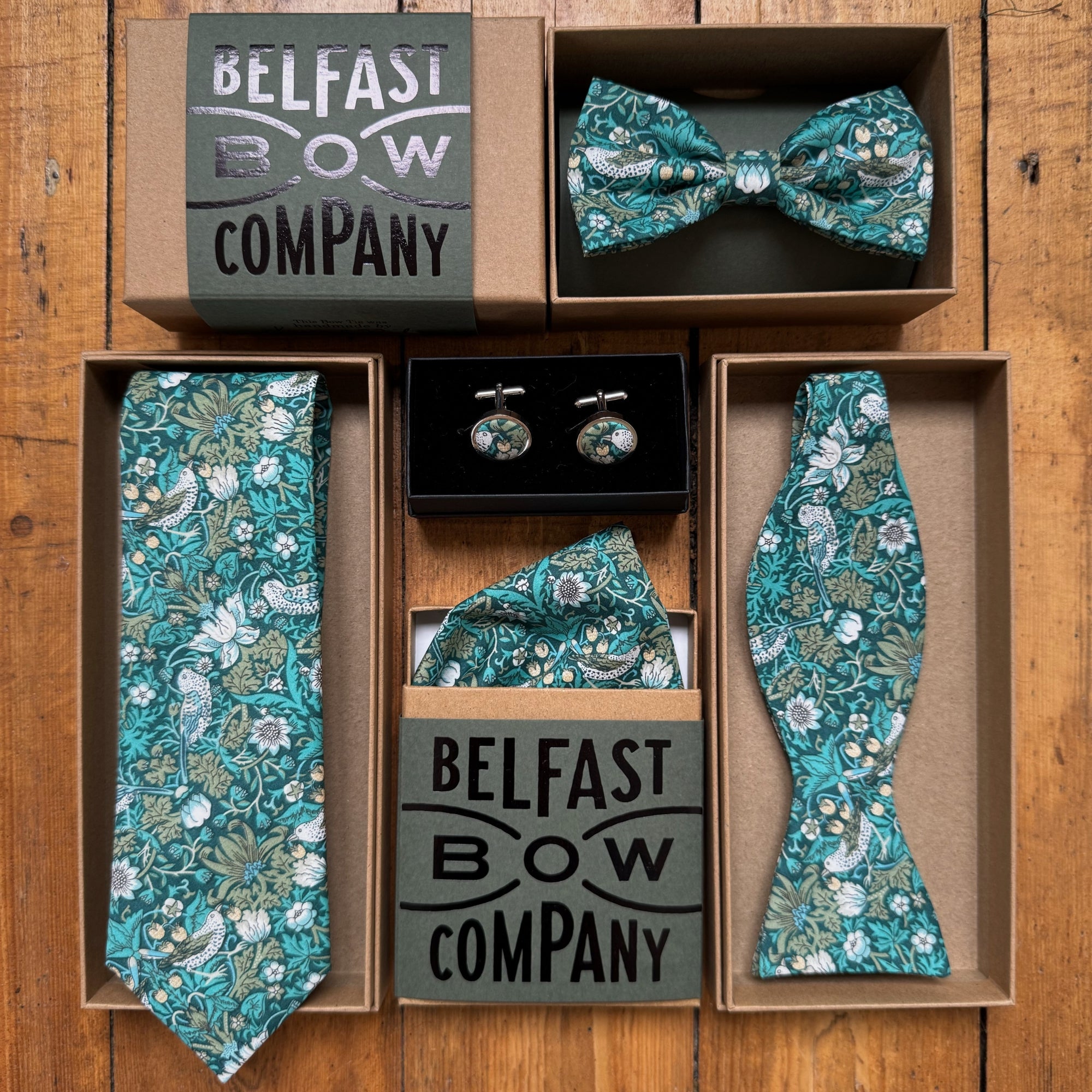 Liberty of London Bow Tie in Teal Green Bird Motif
