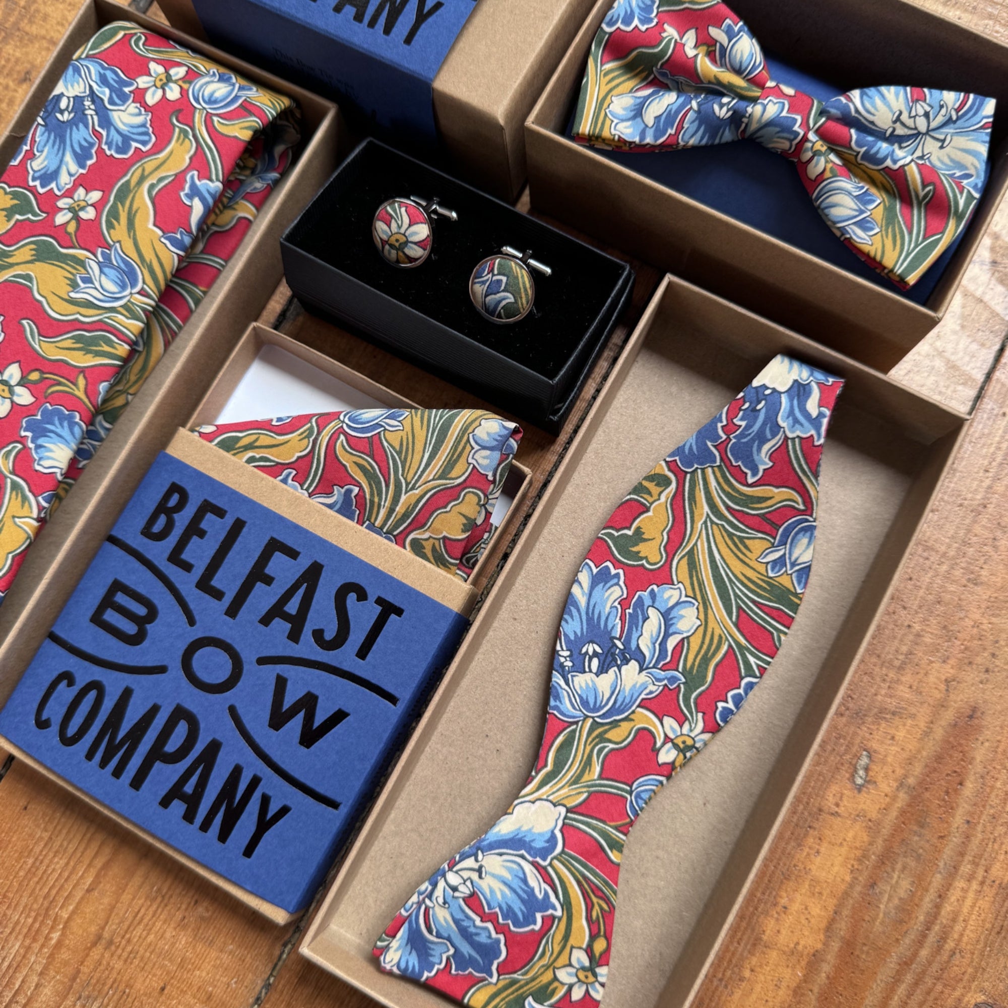 Liberty of London Cufflinks in Red & Blue Floral Motif