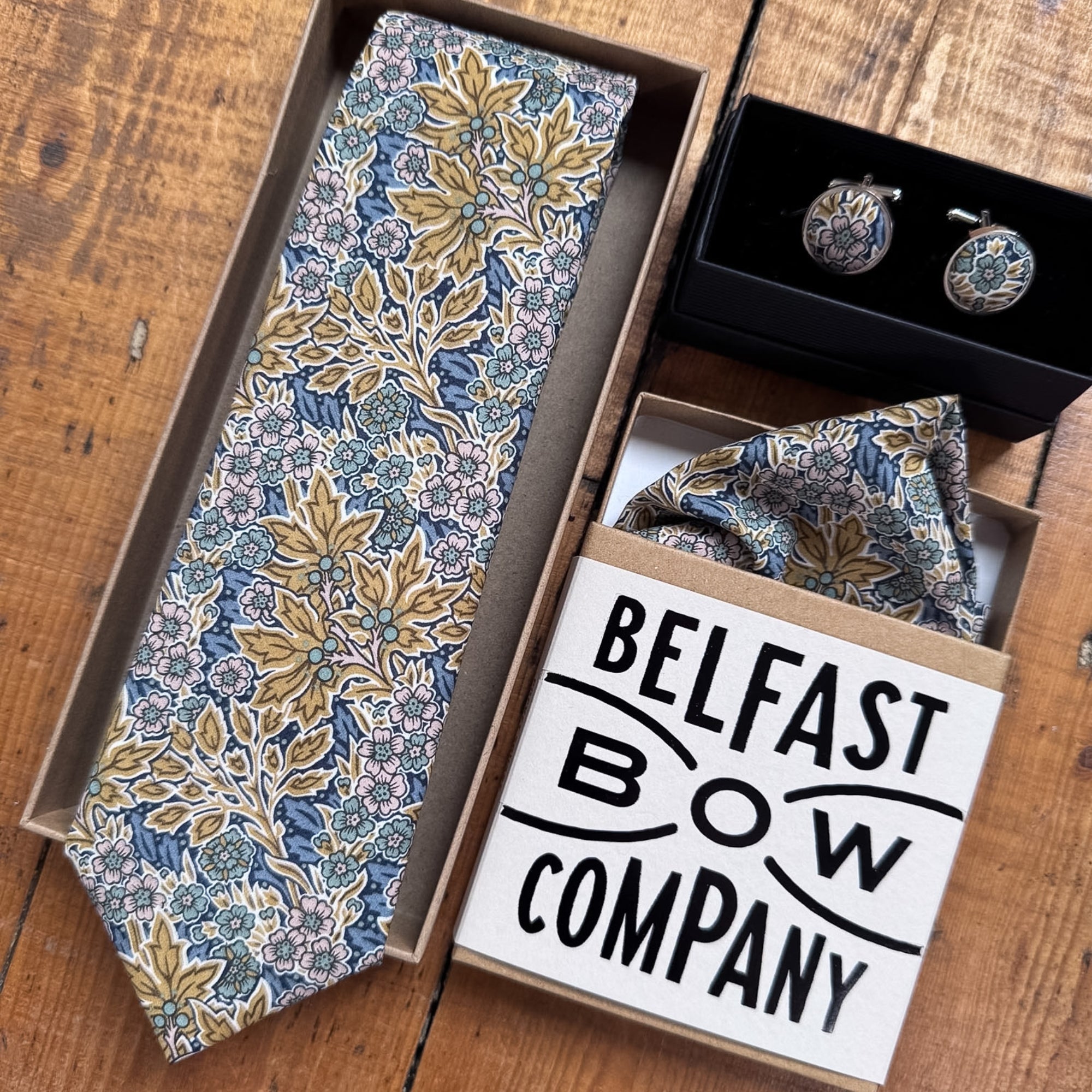 Liberty of London Cufflinks in Yellow & Blue Floral Motif