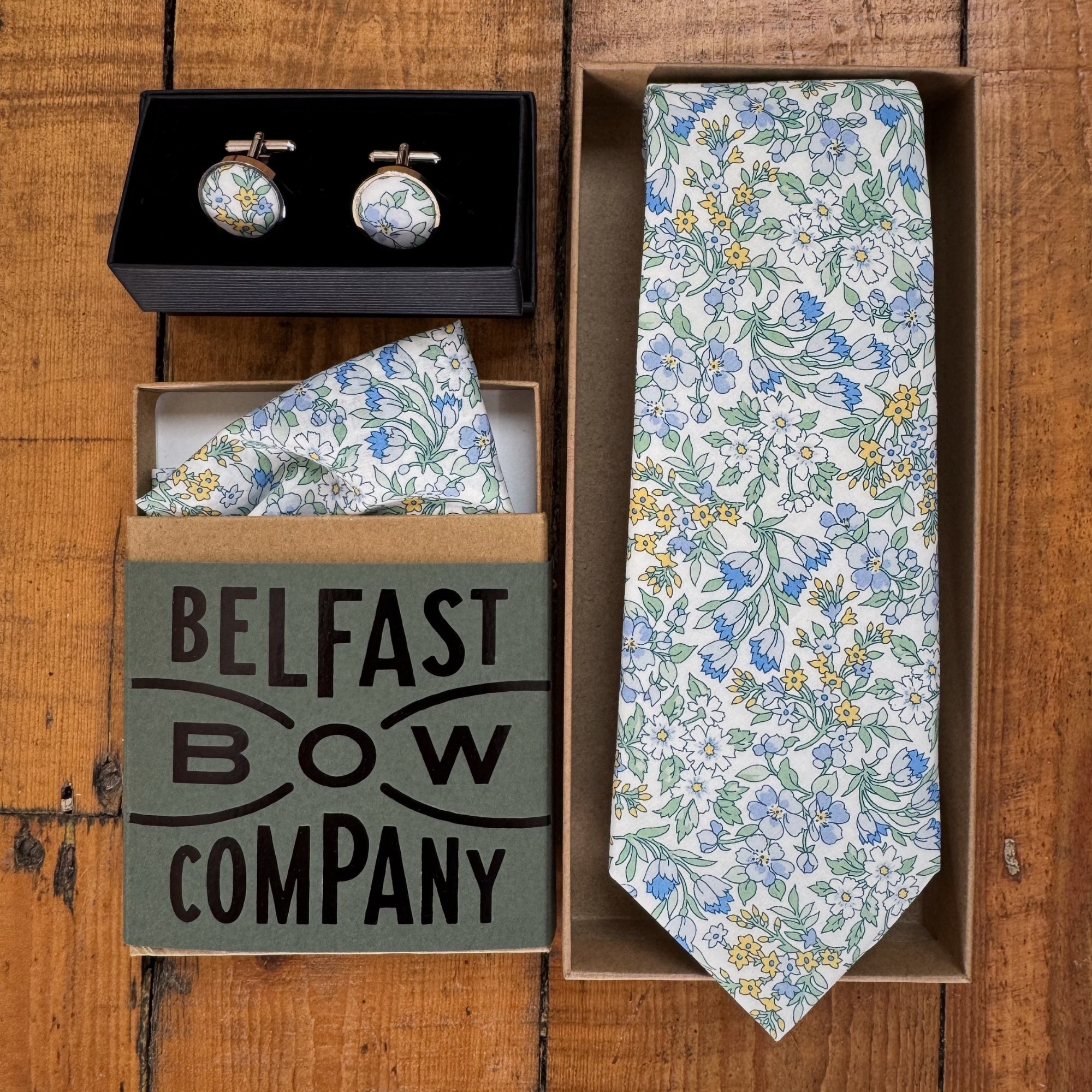 Liberty of London Cufflinks in Pale Blue & Sage Floral