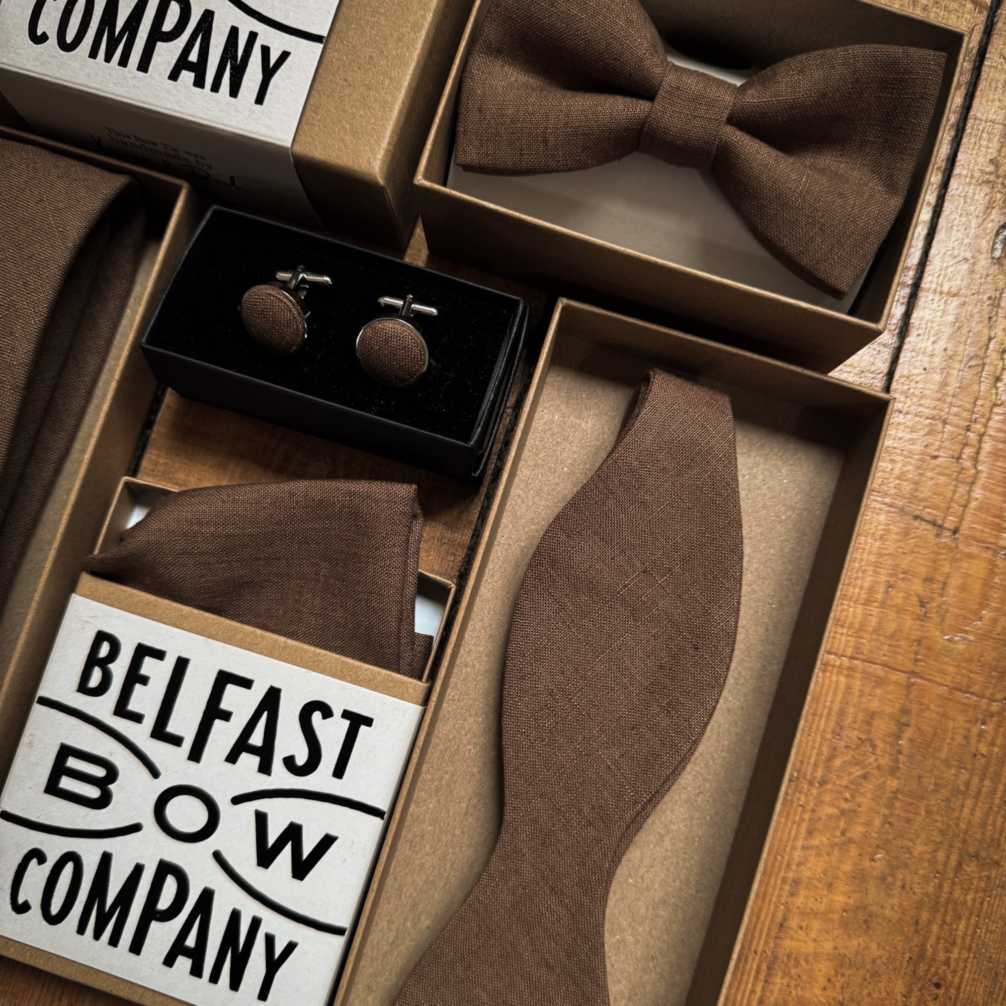 Self-Tie Bow Tie in Chocolate Brown Irish Linen