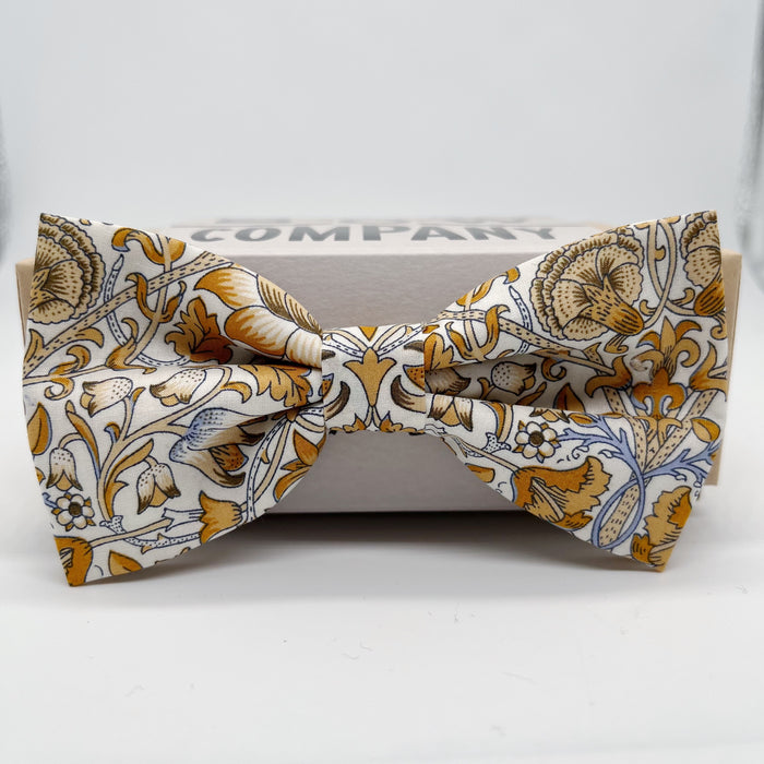 Yellow and Blue Floral Bow Tie in Lodden Print by the Belfast Bow Company