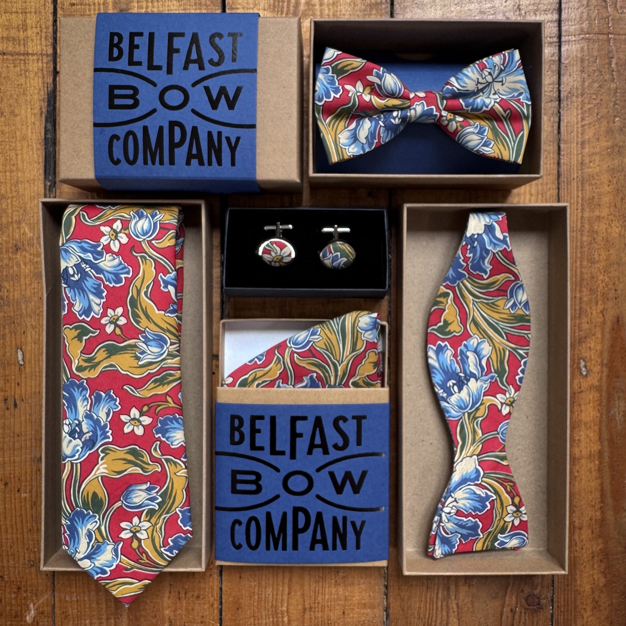 Liberty of London Cufflinks in Red & Blue Floral Motif