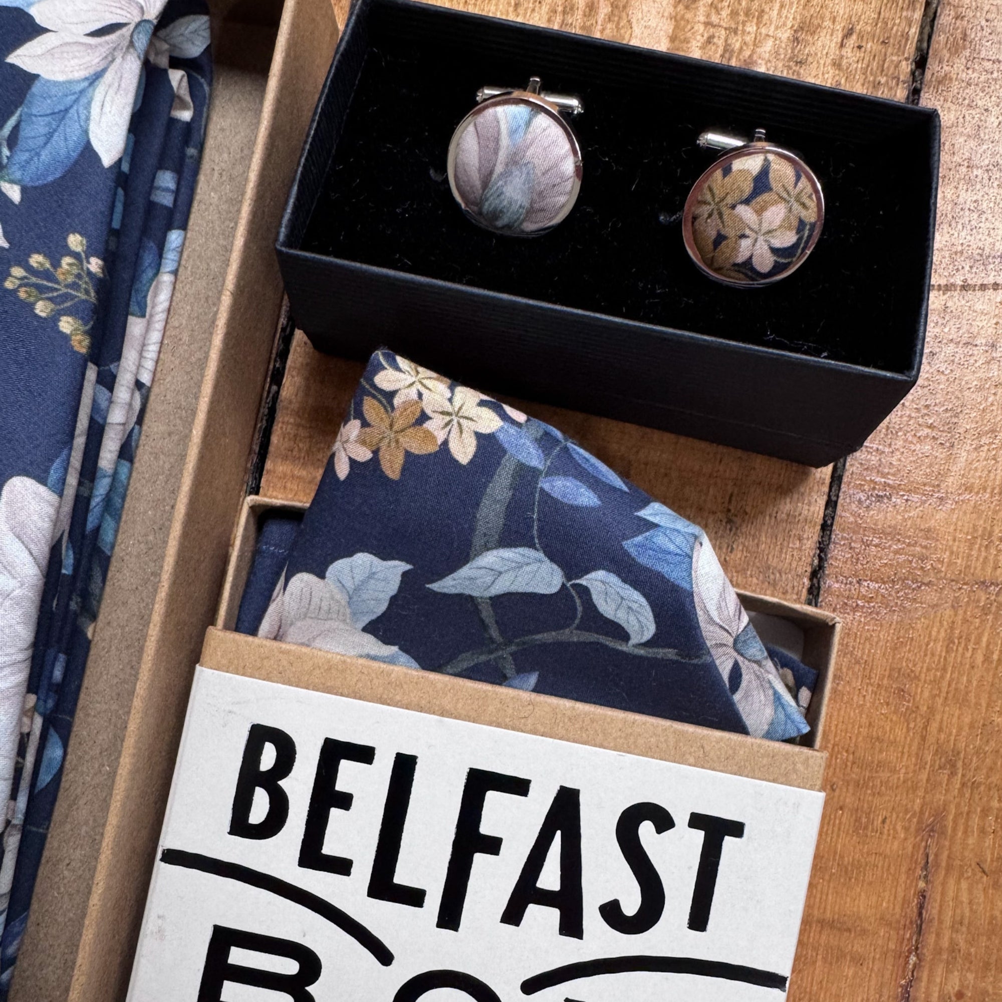 Liberty of London Cufflinks in Navy Trailing Flowers