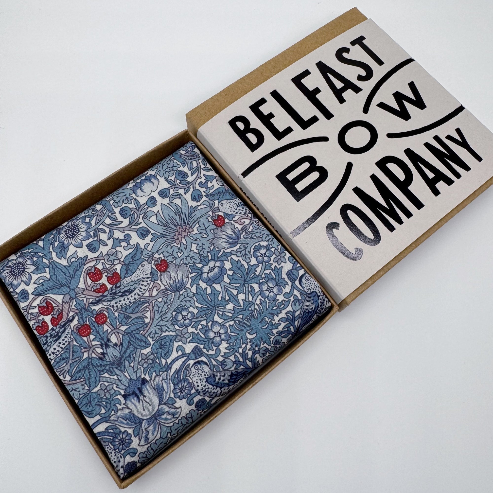 Liberty of London Pocket Square in Slate Blue Bird Motif